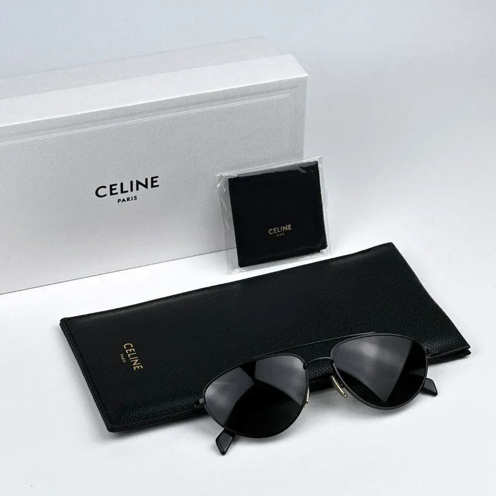 NEW Celine CL40077U 02A Matte Black Smoke Pilot Unisex Sunglasses CL 40077u